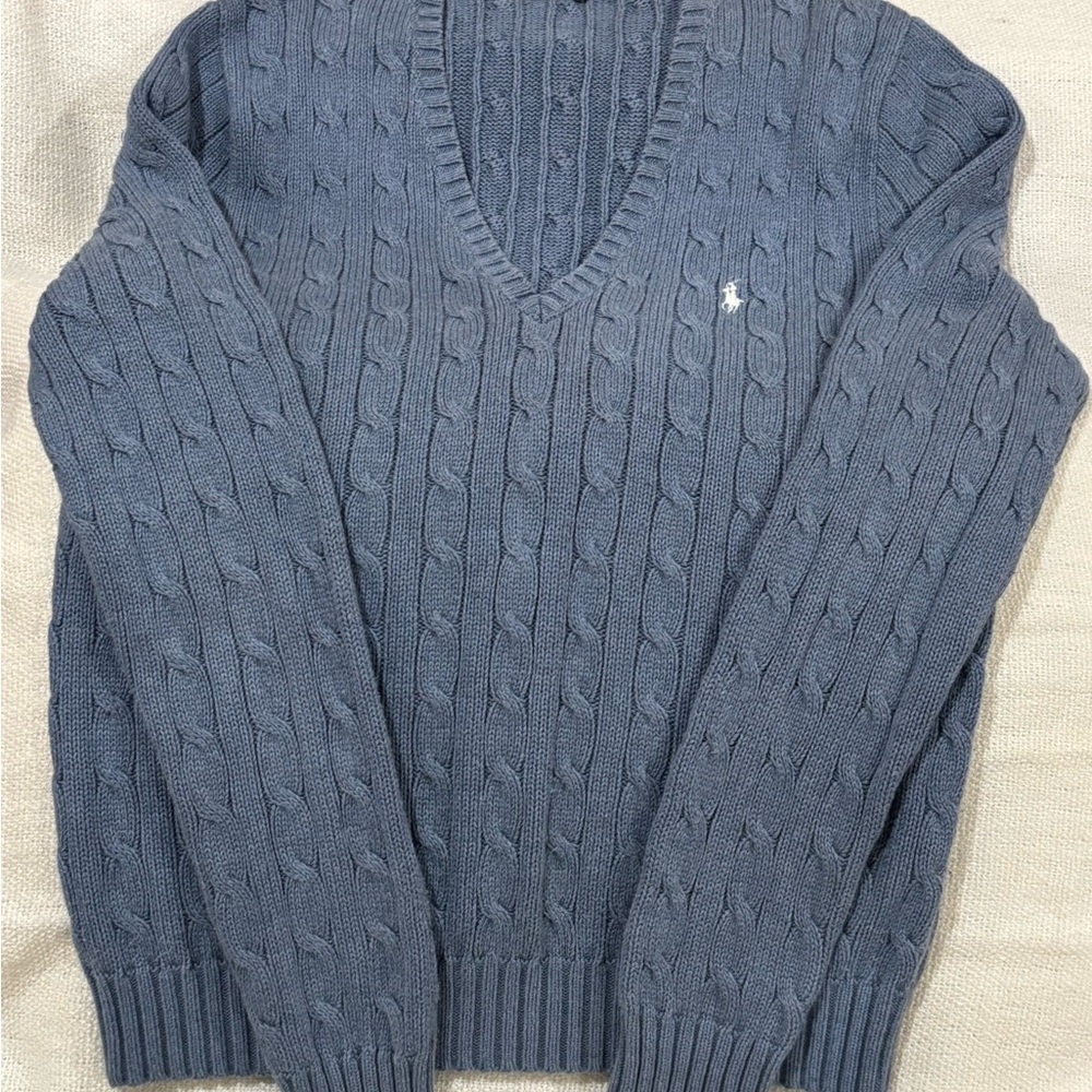 Ralph Lauren Blue V-Neck Cable Sweater